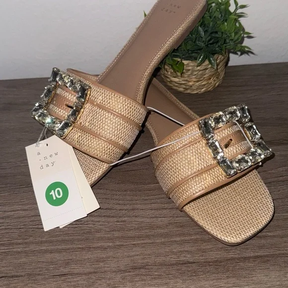 A New Day Beige Sandals with Gem Buckle - Picture 2 of 2